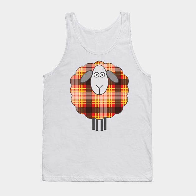 Scottish Red, Yellow, Black and White Tartan Patterned Sheep Tank Top by MacPean